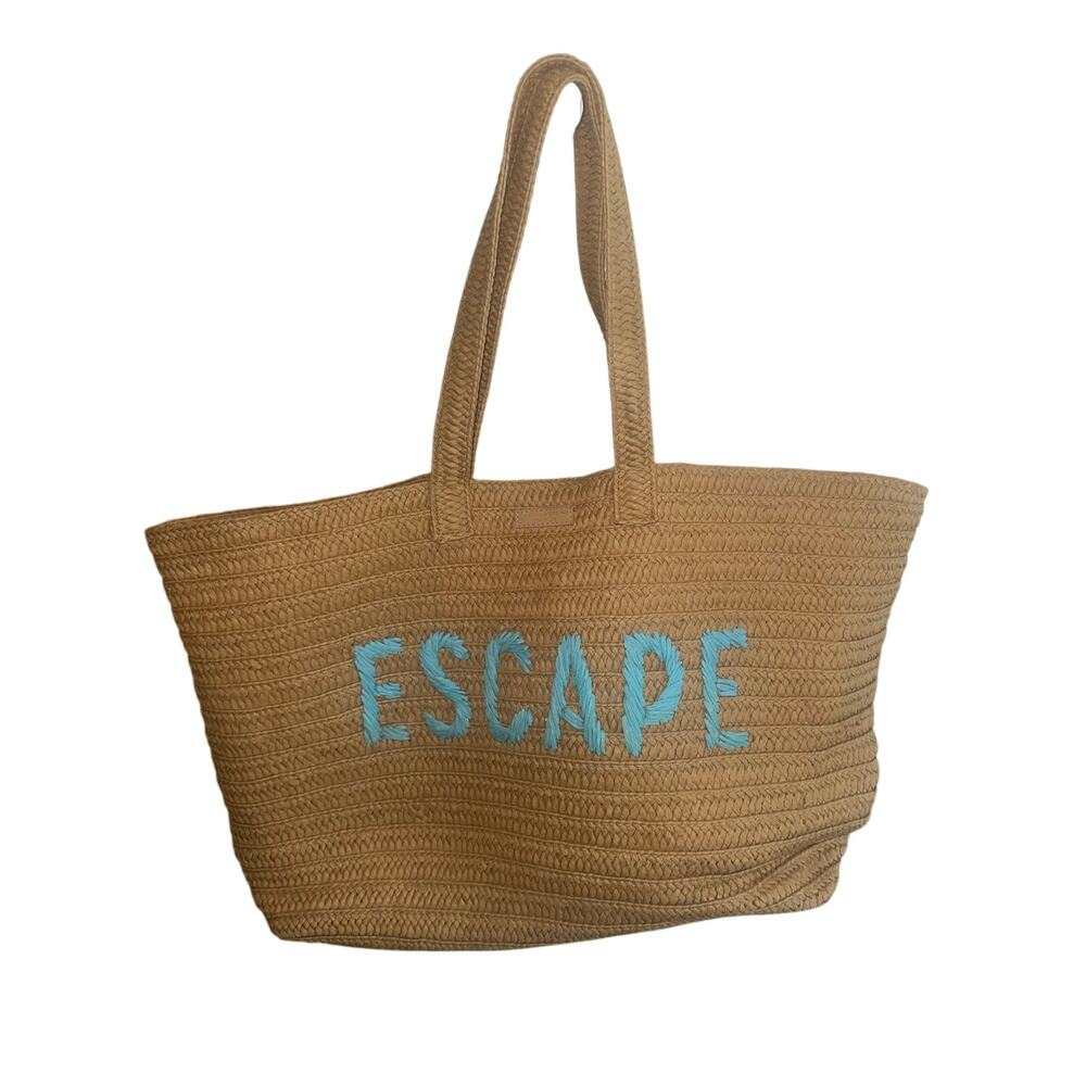 Resort Straw Tote Escape Blue Embroidery Oversized Travel Beach Bag